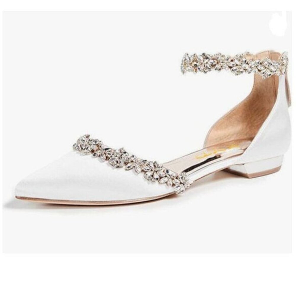 XYD White Pointed Toe D'Orsay Sparkly Rhinestones Ankle Strap Wedding Sandals